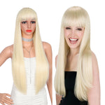 28 inches Light Blonde Wigs Women's Silky Long Straight Wig Heat Resistant Synthetic Wig With Bangs Hair Wig for Women