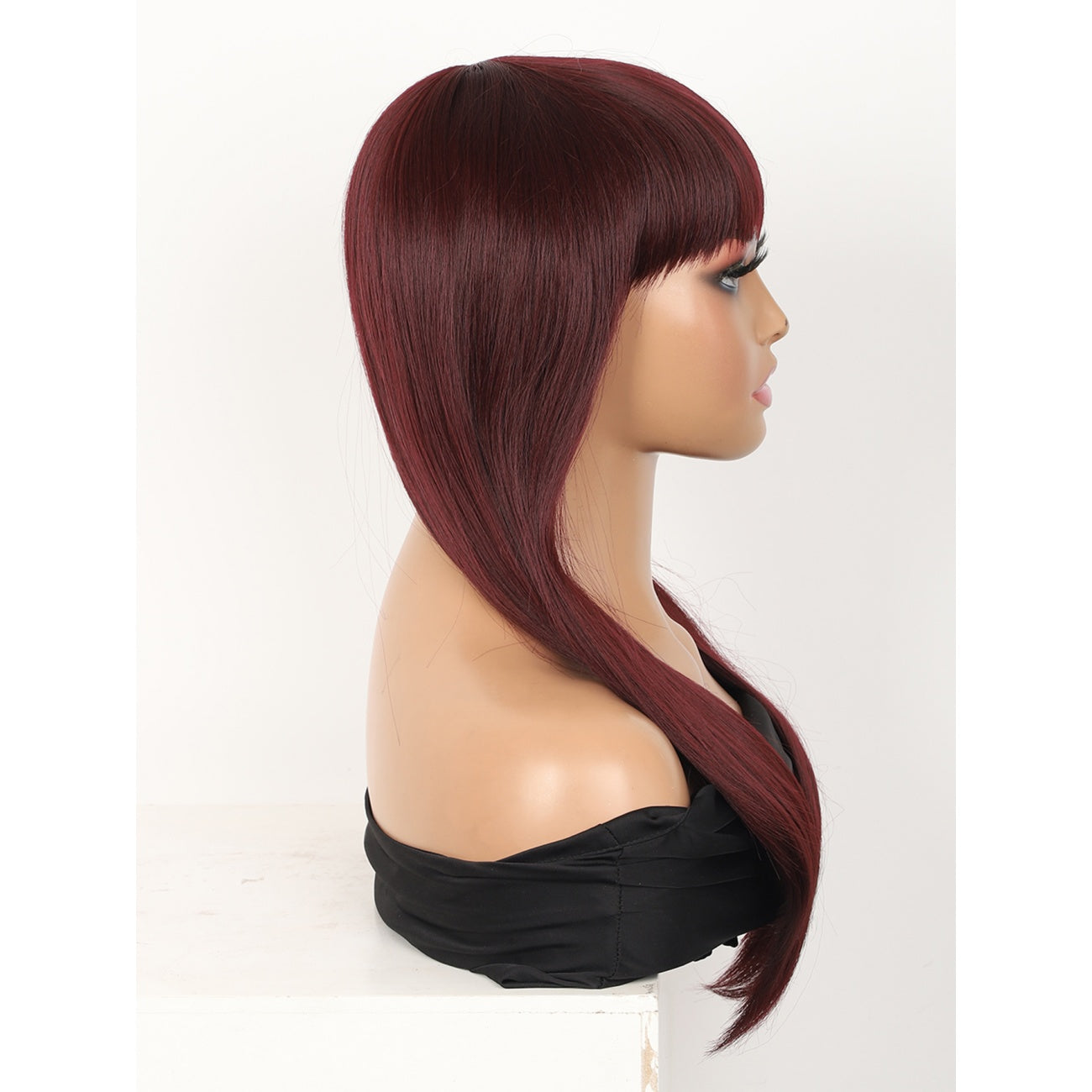 22" Long Straight Silky Smooth Synthetic Hair Wigs with Bangs for Women High Temperature Yaki Texture Full Hair Wigs for Women (Burgundy Red)