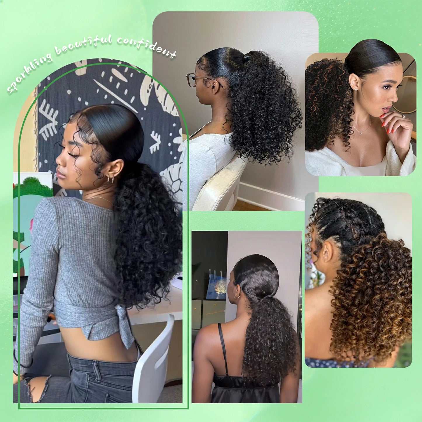 Drawstring Ponytail for Women Deep Curly Ponytail Synthetic Mixed with Human Hair Ponytails Natural Black Afro Kinky Curly Pony for Daily wear,17 Inches