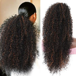 Drawstring Ponytail for Women Deep Curly Ponytail Extension Synthetic Mixed with Human Hair Ponytails Brown Highlights Pony for Daily wear,27 Inches