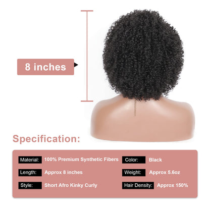 Black Short Afro Kinky Curly Wigs for Black Women Premium Synthetic Hair Wigs with Hair Bangs 150% Density Bouncy and Full Natural Looking Hair Wigs