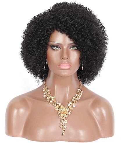 Black Short Afro Kinky Curly Wigs for Black Women Premium Synthetic Hair Wigs with Hair Bangs 150% Density Bouncy and Full Natural Looking Hair Wigs