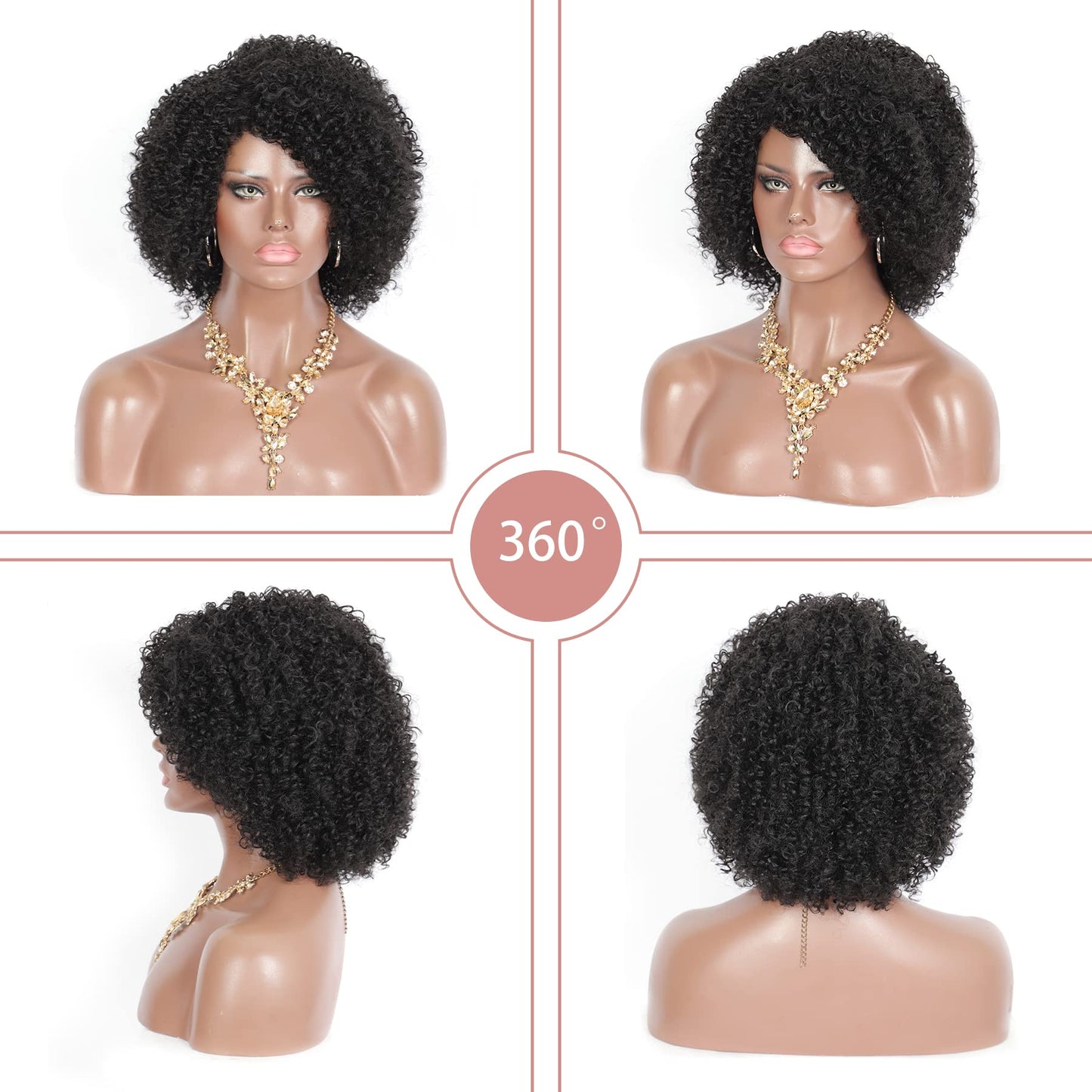 Black Short Afro Kinky Curly Wigs for Black Women Premium Synthetic Hair Wigs with Hair Bangs 150% Density Bouncy and Full Natural Looking Hair Wigs