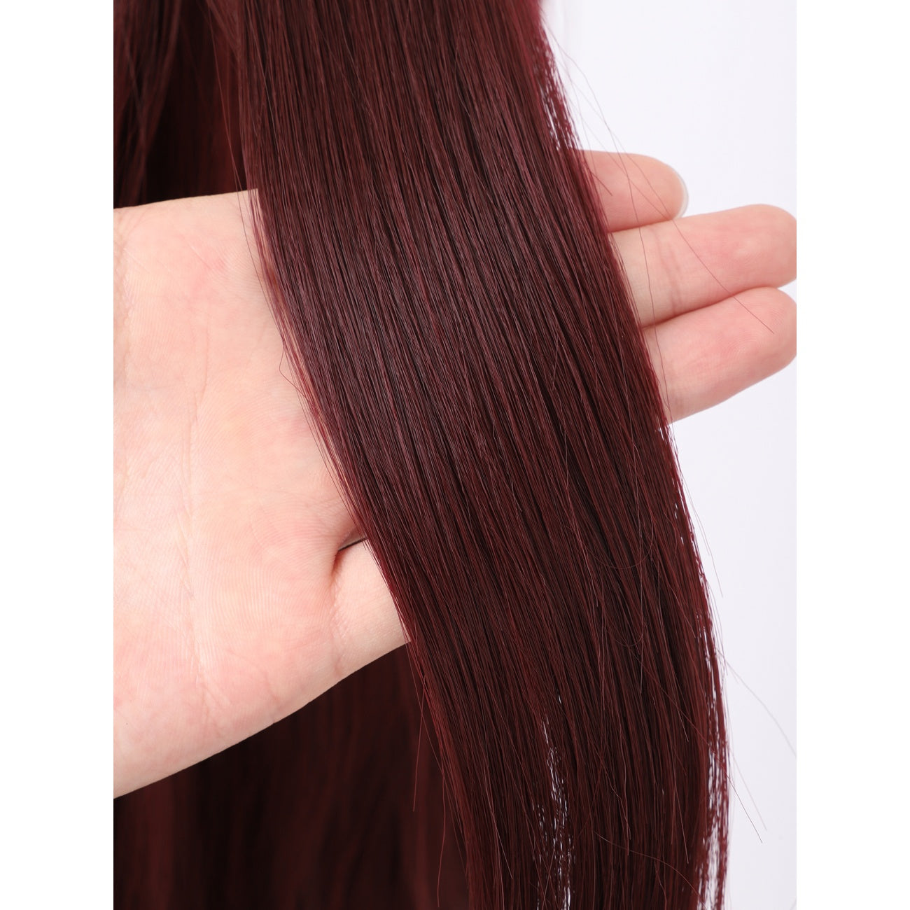 22" Long Straight Silky Smooth Synthetic Hair Wigs with Bangs for Women High Temperature Yaki Texture Full Hair Wigs for Women (Burgundy Red)