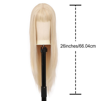 28 inches Light Blonde Wigs Women's Silky Long Straight Wig Heat Resistant Synthetic Wig With Bangs Hair Wig for Women