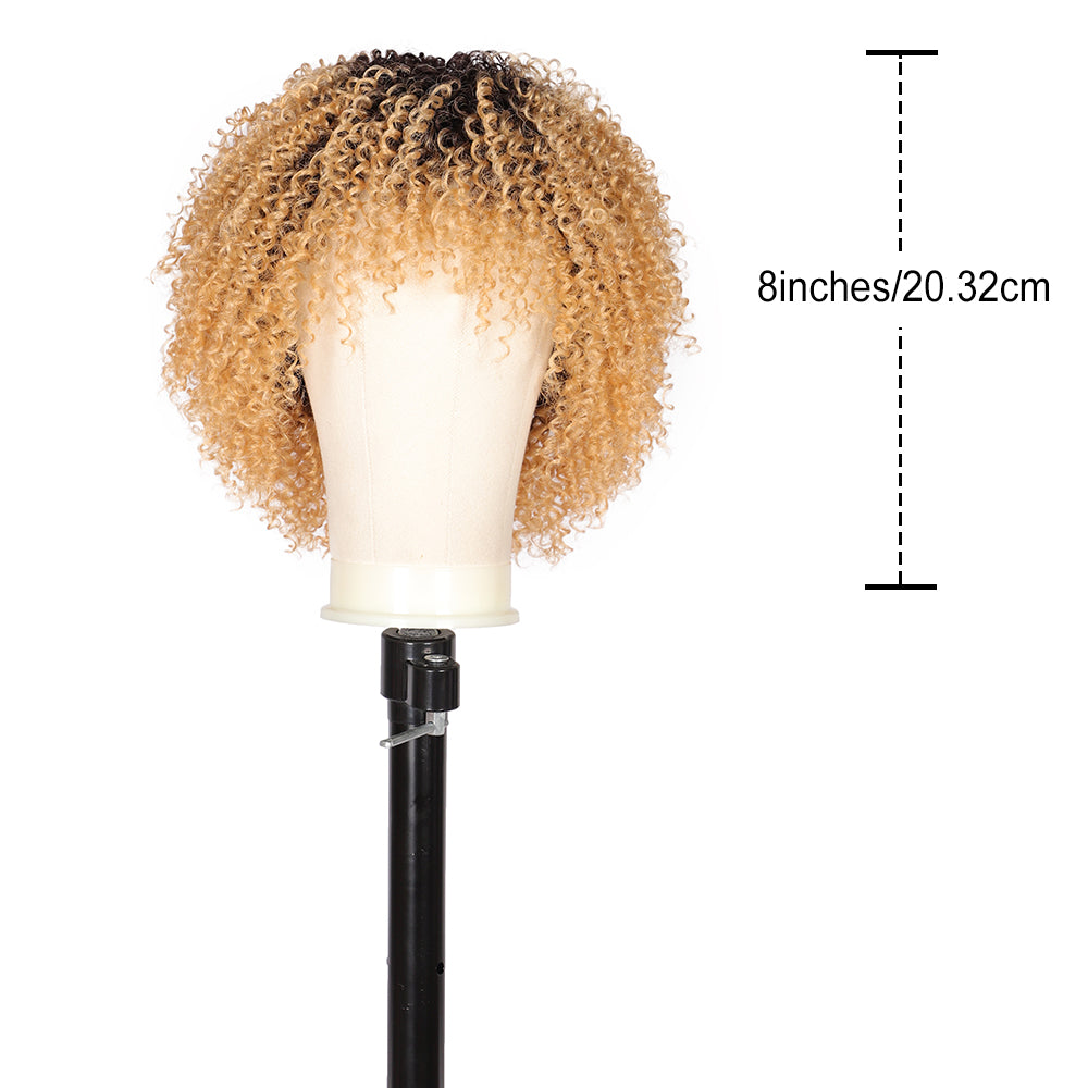8" Synthetic Short Afro Kinky Curly Wigs for Black Women Realistic Curly Wigs with Hair Bangs Lightweight Soft Bouncy Curls Hair Wigs（Ombre blonde 2）