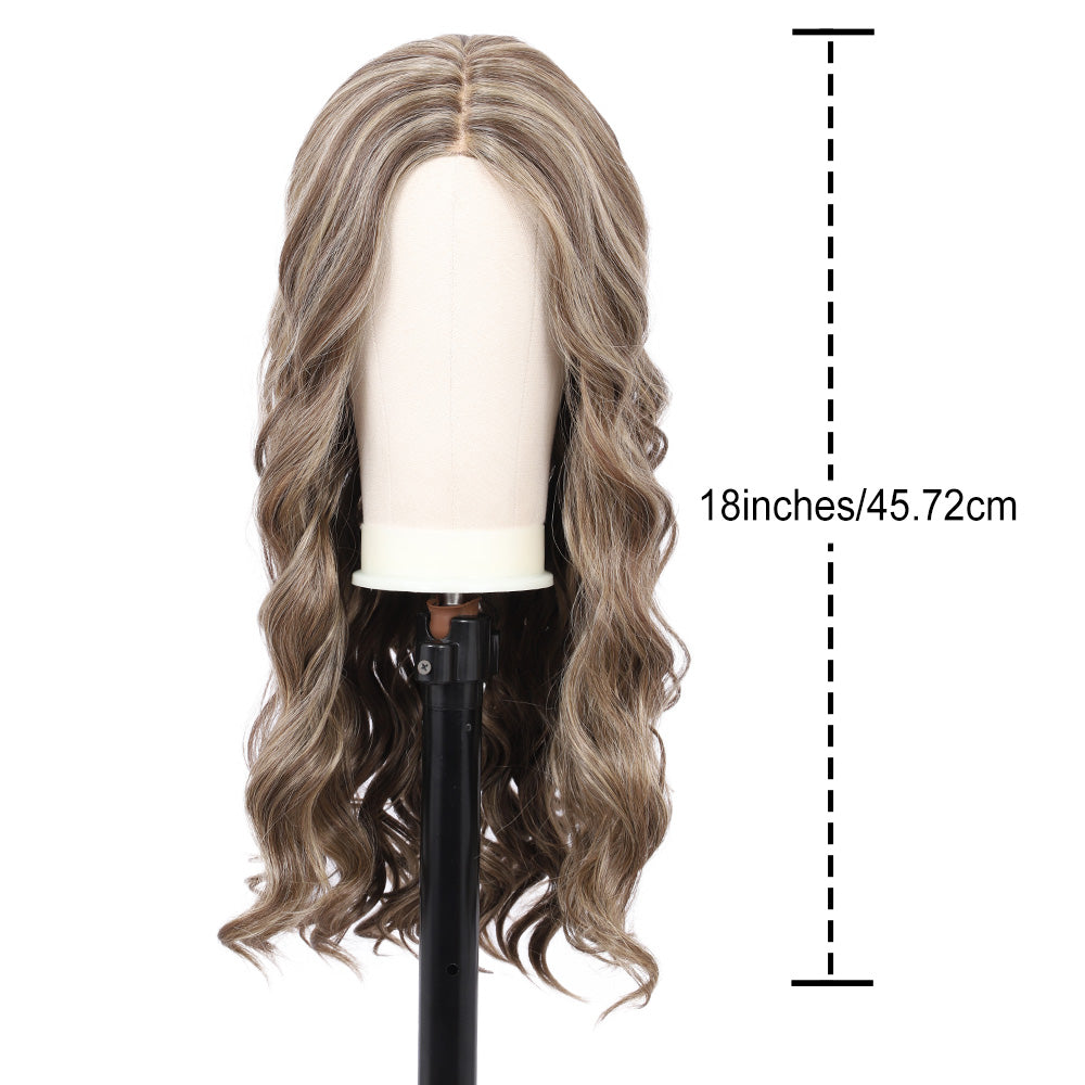 18 Inch T‑Part Lace Front Wig Middle Part Long Water Wave Wig Synthetic Wigs Darily Party Dress Women Wigs（Ash brown mixed blonde）