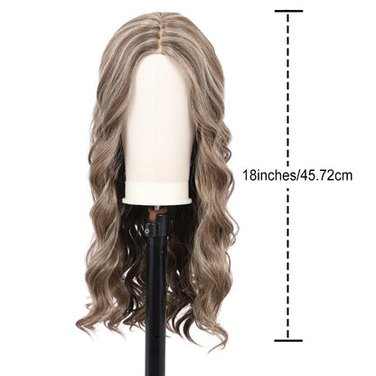 18 Inch T‑Part Lace Front Wig Middle Part Long Water Wave Wig Synthetic Wigs Darily Party Dress Women Wigs（Ash brown mixed blonde）