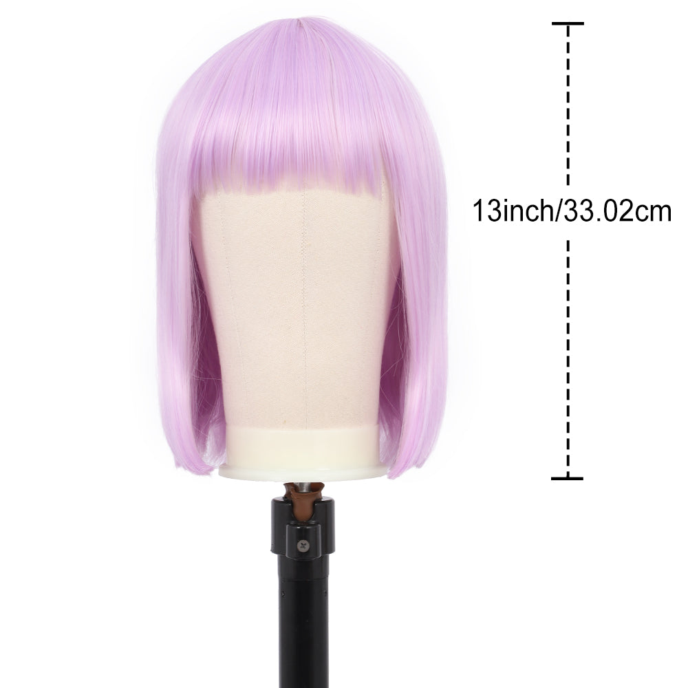 Bob Wigs for Women Short Straight Bob Wig with Hair Bangs Natural Looking Heat Resistant Synthetic Hair Wigs for Women 13 Inches (Light Purple)