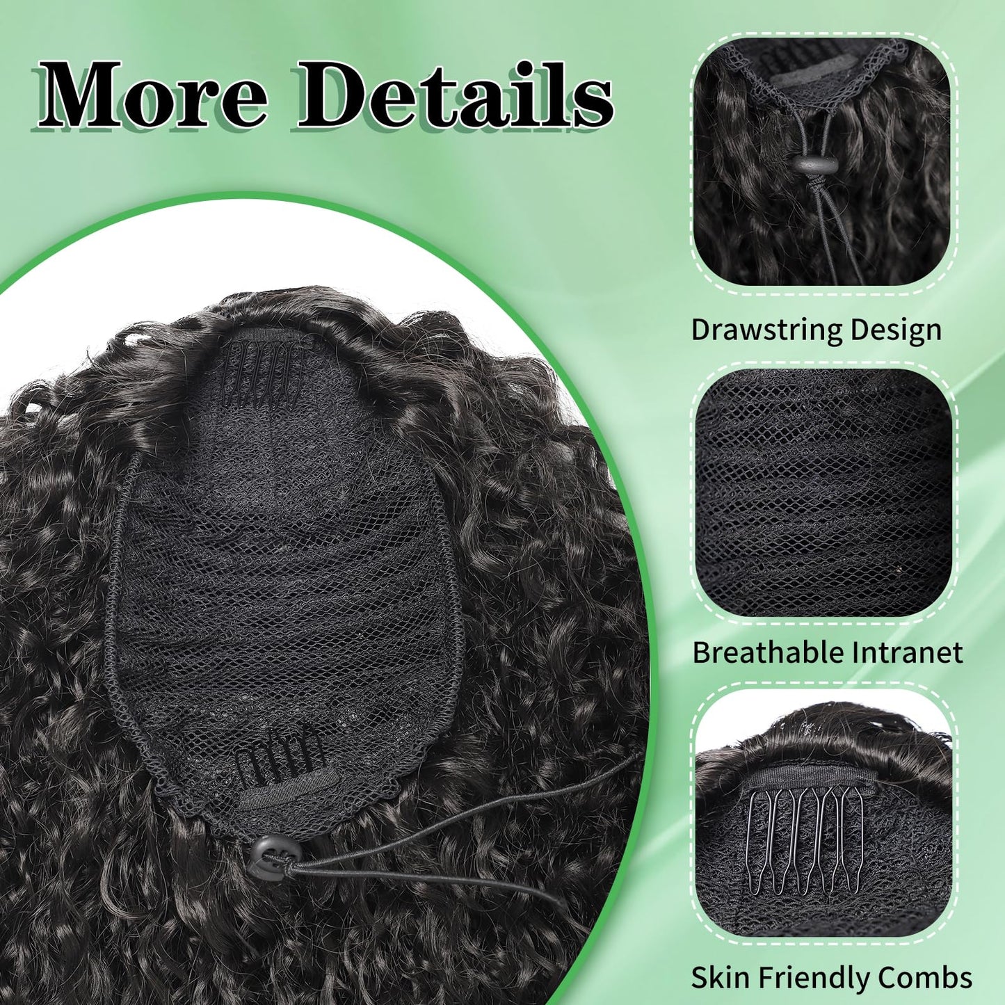 Drawstring Ponytail for Women Deep Curly Ponytail Extension Synthetic Mixed with Human Hair Ponytails Brown Highlights Pony for Daily wear,27 Inches