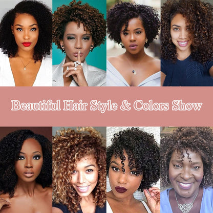 Black Short Afro Kinky Curly Wigs for Black Women Premium Synthetic Hair Wigs with Hair Bangs 150% Density Bouncy and Full Natural Looking Hair Wigs
