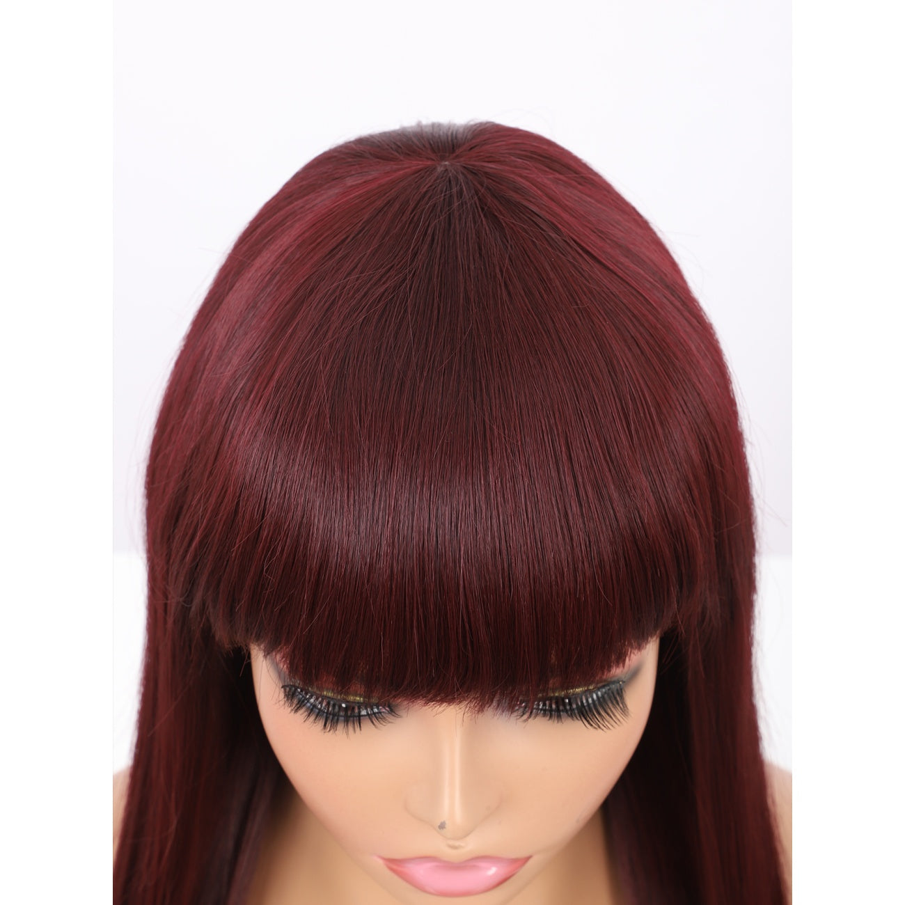 22" Long Straight Silky Smooth Synthetic Hair Wigs with Bangs for Women High Temperature Yaki Texture Full Hair Wigs for Women (Burgundy Red)