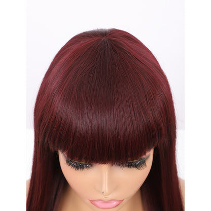 22" Long Straight Silky Smooth Synthetic Hair Wigs with Bangs for Women High Temperature Yaki Texture Full Hair Wigs for Women (Burgundy Red)