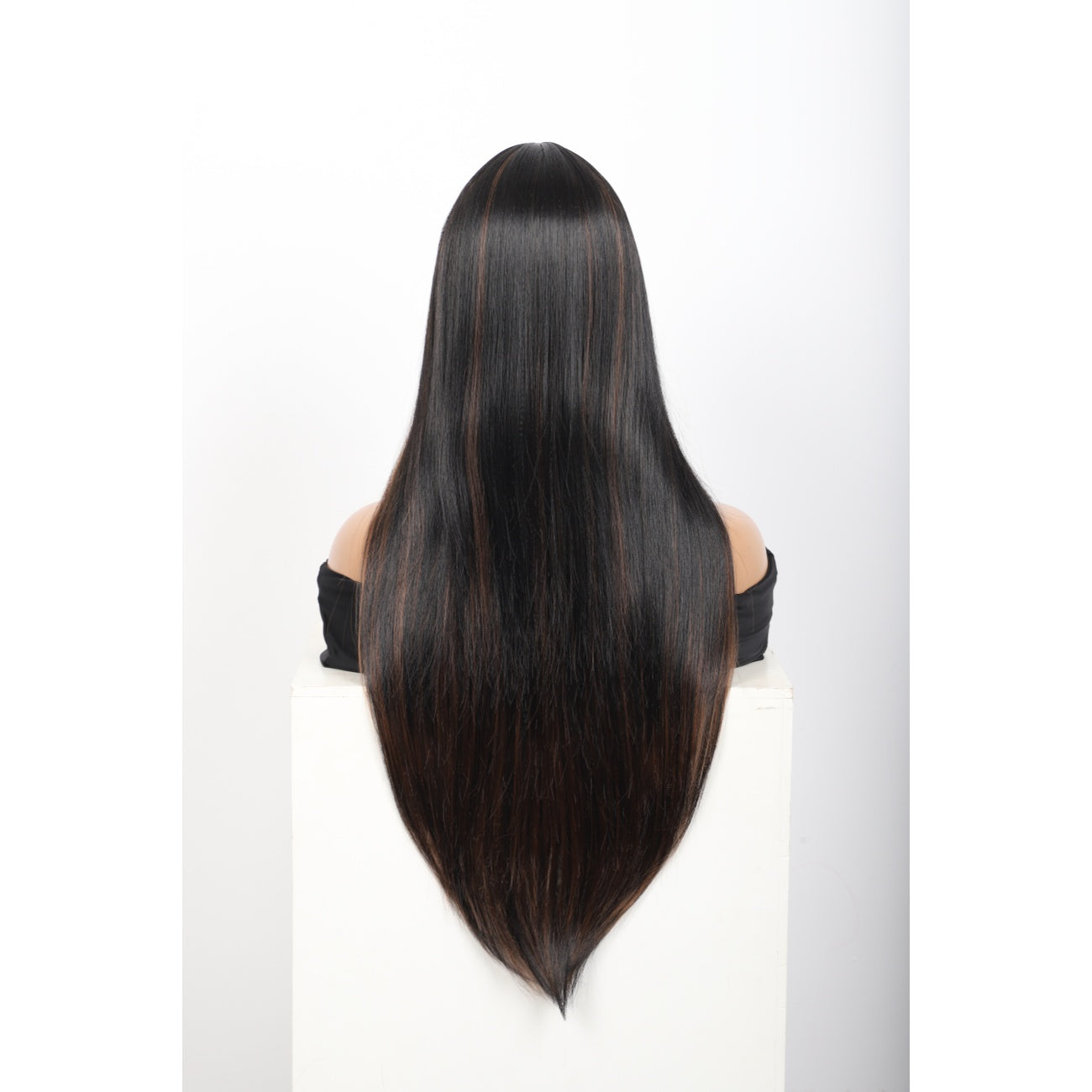 28 inches Mix Black Brown Wigs Women's Silky Long Straight Wig Heat Resistant Synthetic Wig With Bangs Hair Wig for Women
