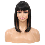 Bob Wigs for Women Short Straight Bob Wig with Hair Bangs Natural Looking Heat Resistant Synthetic Hair Wigs for Women 13 Inches (Mix Black Brown)