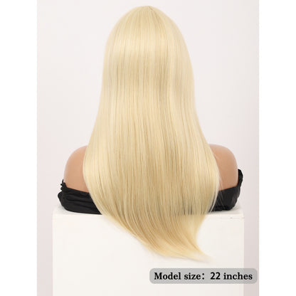 22" Long Straight Silky Smooth Synthetic Hair Wigs with Bangs for Women High Temperature Yaki Texture Full Hair Wigs for Women (Blonde)