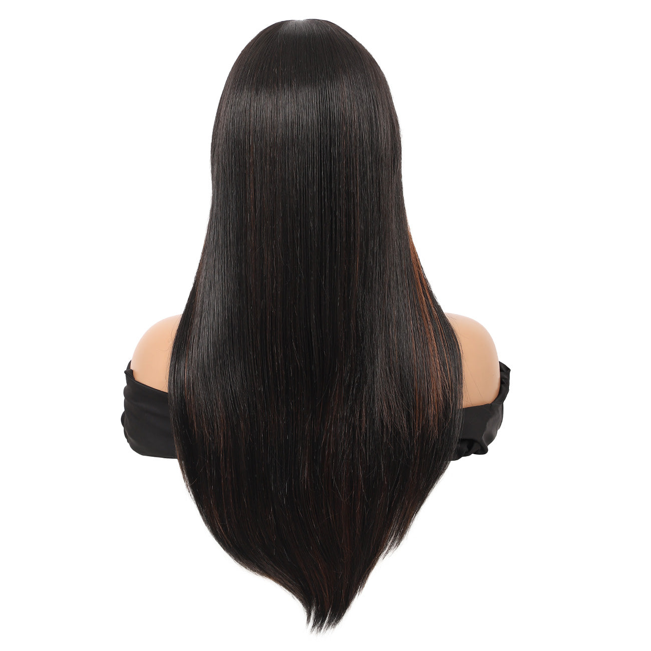 22" Long Straight Silky Smooth Synthetic Hair Wigs with Bangs for Women High Temperature Yaki Texture Full Hair Wigs for Women (Mix Black Brown)