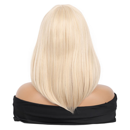 Bob Wigs for Women Short Straight Bob Wig with Hair Bangs Natural Looking Heat Resistant Synthetic Hair Wigs for Women 13 Inches (Light Blonde)
