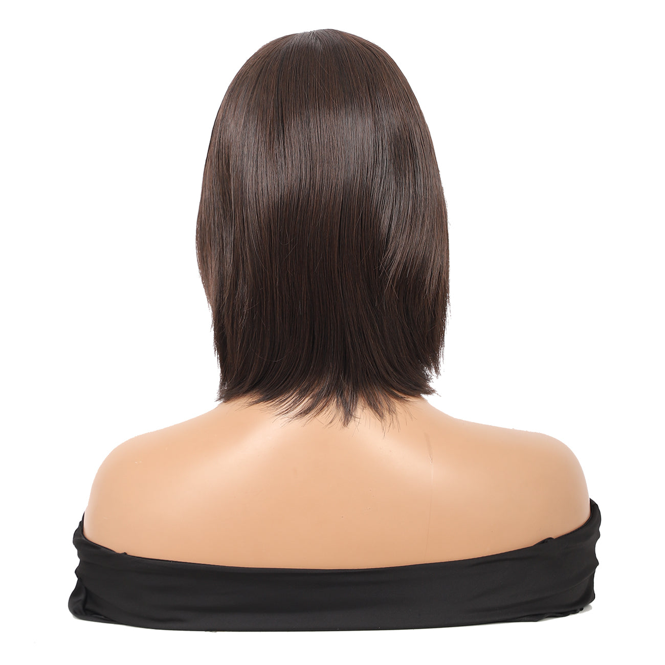 10'' Women's Edge Lace Brown Short Bob Wig with Hair Bangs Natural Looking Synthetic Wigs for Daily