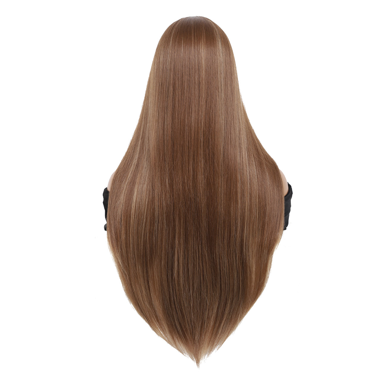 28 inches Champagne Brown Wigs Women's Silky Long Straight Wig Heat Resistant Synthetic Wig With Bangs Hair Wig for Women
