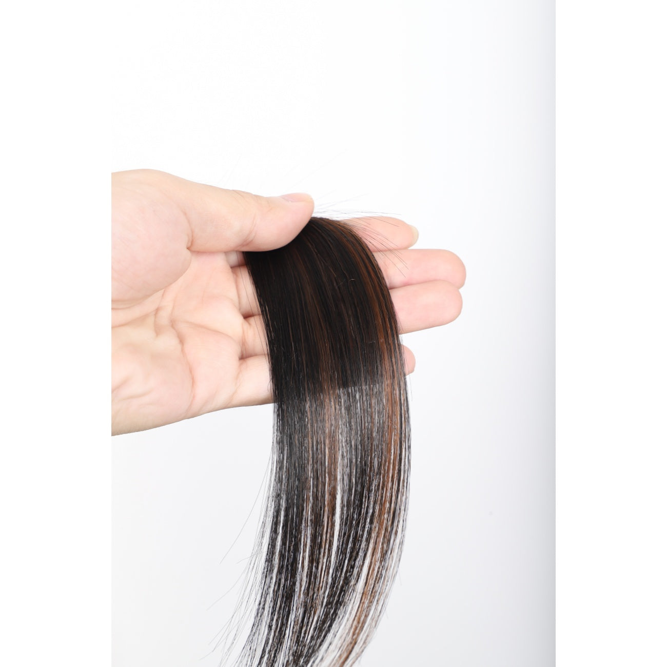 28 inches Mix Black Brown Wigs Women's Silky Long Straight Wig Heat Resistant Synthetic Wig With Bangs Hair Wig for Women
