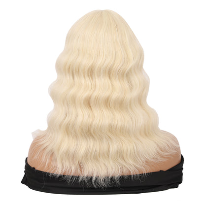 Short Synthetic Light Blonde Wig with Hair Bangs Short Wavy Curly Wig for Women -Natural Looking and Heat Resistant Full Head Hair Replacement Wig for Daily Wear or Costume Wig