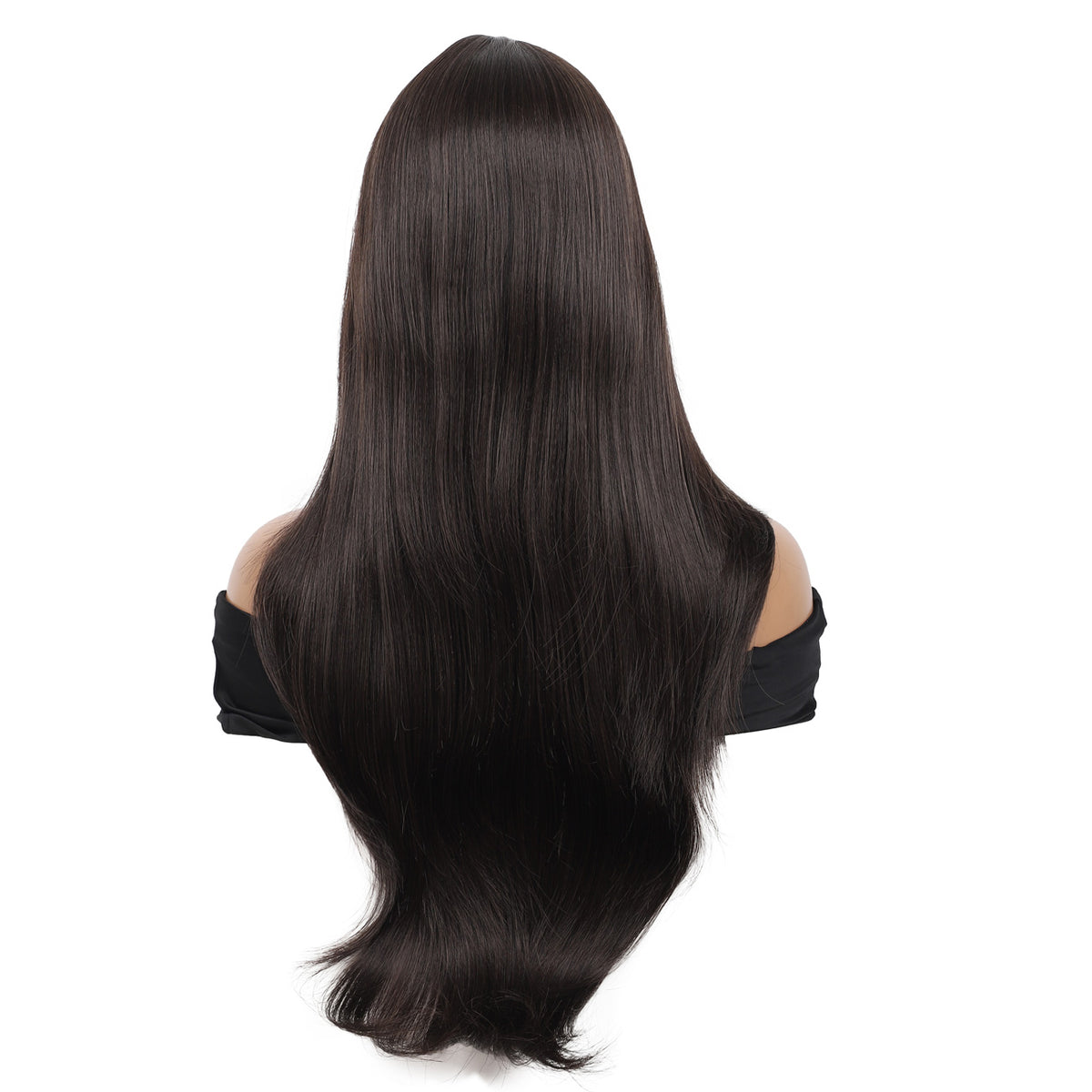 26 Inch Long Straight Synthetic Wig with Bangs Silky Full Hair Wigs for Women, Dark Brown