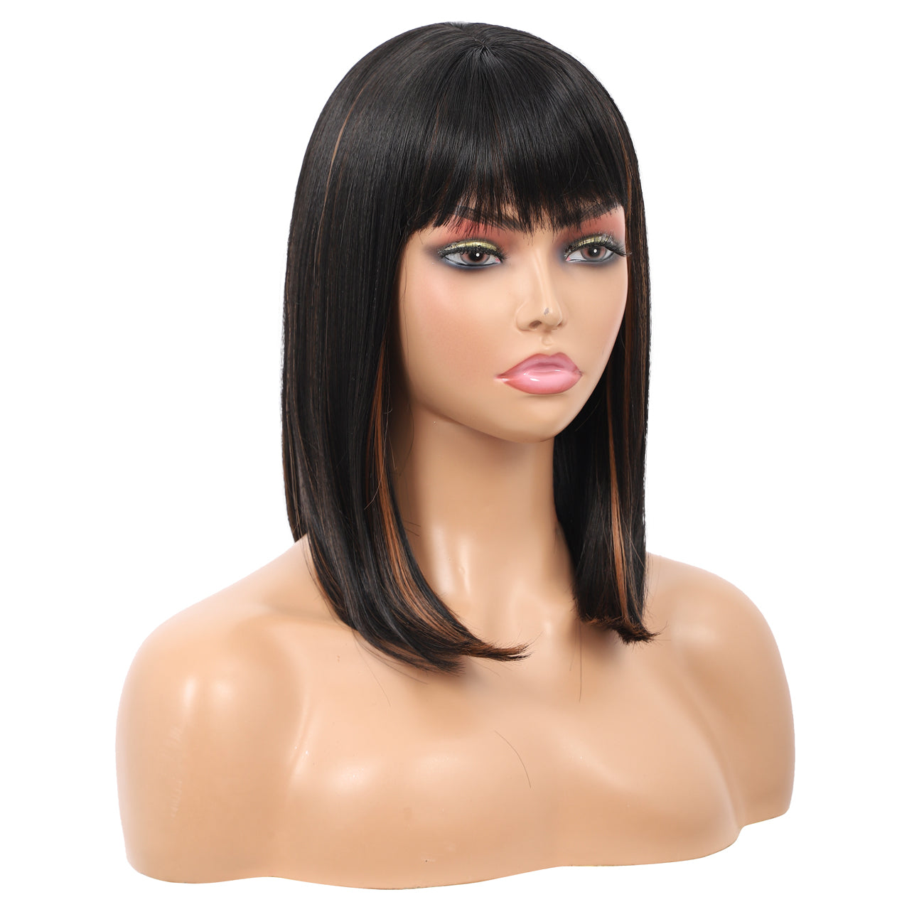 Bob Wigs for Women Short Straight Bob Wig with Hair Bangs Natural Looking Heat Resistant Synthetic Hair Wigs for Women 13 Inches (Mix Black Brown)
