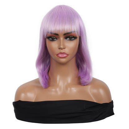 Bob Wigs for Women Short Straight Bob Wig with Hair Bangs Natural Looking Heat Resistant Synthetic Hair Wigs for Women 13 Inches (Light Purple)