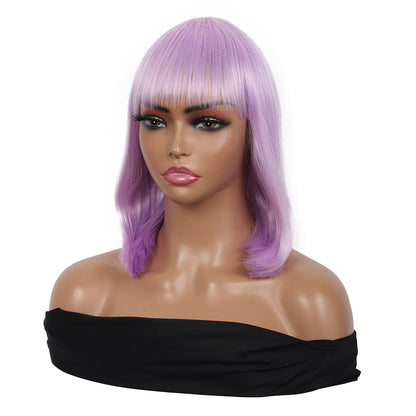 Bob Wigs for Women Short Straight Bob Wig with Hair Bangs Natural Looking Heat Resistant Synthetic Hair Wigs for Women 13 Inches (Light Purple)