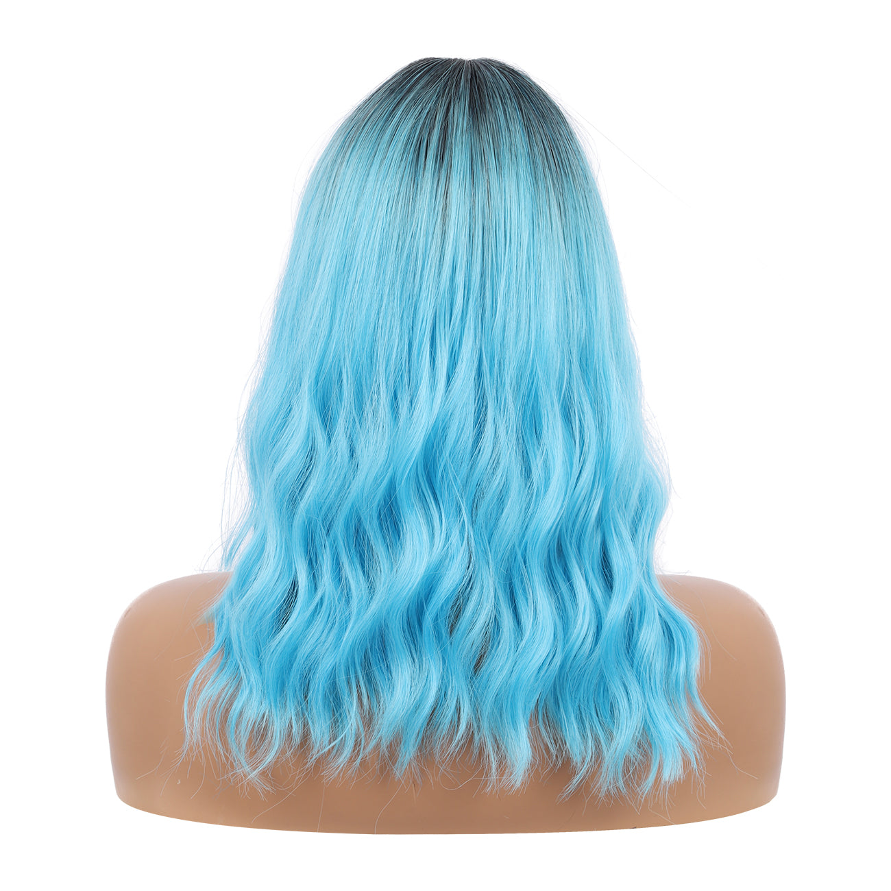 Short Synthetic Rooted ice blue with Hair Bangs Short Wavy Curly Wig for Women -Natural Looking and Heat Resistant Full Head Hair Replacement Wig for Daily Wear or Costume Wig