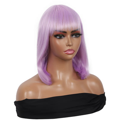 Bob Wigs for Women Short Straight Bob Wig with Hair Bangs Natural Looking Heat Resistant Synthetic Hair Wigs for Women 13 Inches (Light Purple)