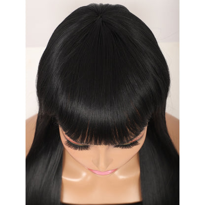 22" Long Straight Silky Smooth Synthetic Hair Wigs with Bangs for Women High Temperature Yaki Texture Full Hair Wigs for Women (Black)