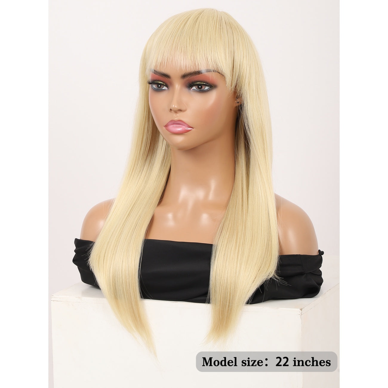 22" Long Straight Silky Smooth Synthetic Hair Wigs with Bangs for Women High Temperature Yaki Texture Full Hair Wigs for Women (Blonde)