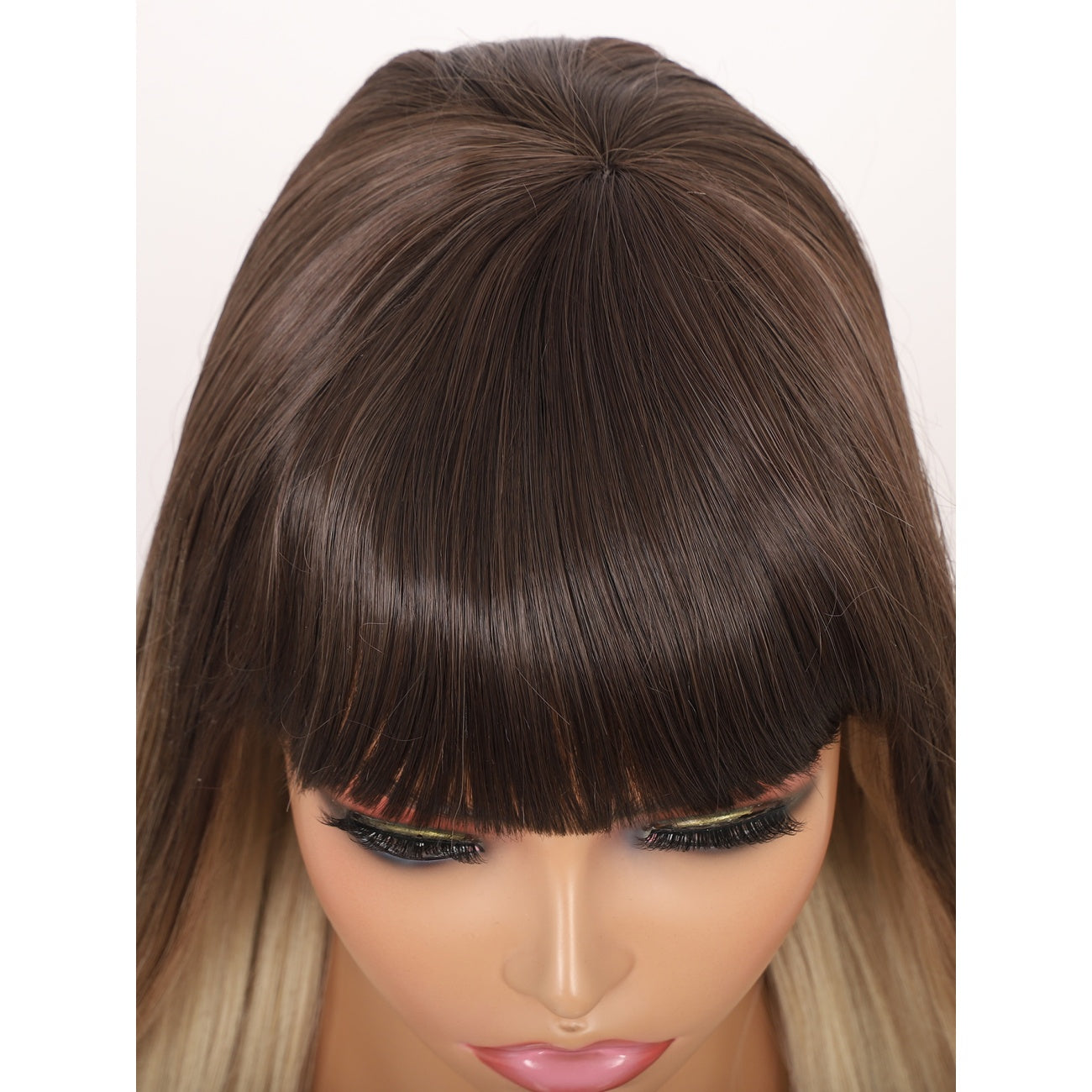 28 inches Ombre Mix blonde Wigs Women's Silky Long Straight Wig Heat Resistant Synthetic Wig With Bangs Hair Wig for Women