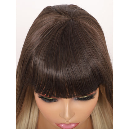 28 inches Ombre Mix blonde Wigs Women's Silky Long Straight Wig Heat Resistant Synthetic Wig With Bangs Hair Wig for Women