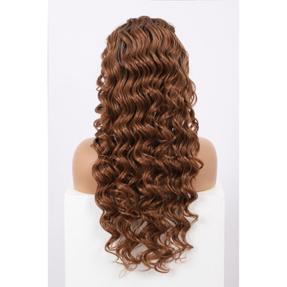 24 Inch Long Loose Deep Wave Wig Synthetic Lace Front Wig for Women Ombre Mix Brown Curly Wig Darily Party Dress Women Wigs