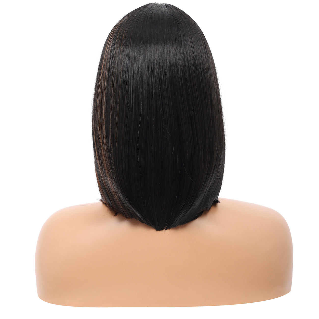 Bob Wigs for Women Short Straight Bob Wig with Hair Bangs Natural Looking Heat Resistant Synthetic Hair Wigs for Women 13 Inches (Black brown highlights)