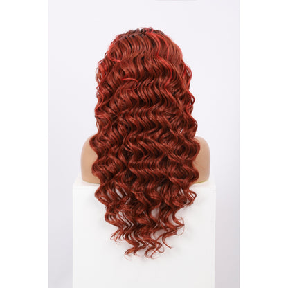 24 Inch Long Loose Deep Wave Wig Synthetic Lace Front Wig for Women Ombre Mix Red Curly Wig Darily Party Dress Women Wigs