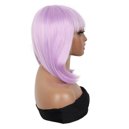 Bob Wigs for Women Short Straight Bob Wig with Hair Bangs Natural Looking Heat Resistant Synthetic Hair Wigs for Women 13 Inches (Light Purple)