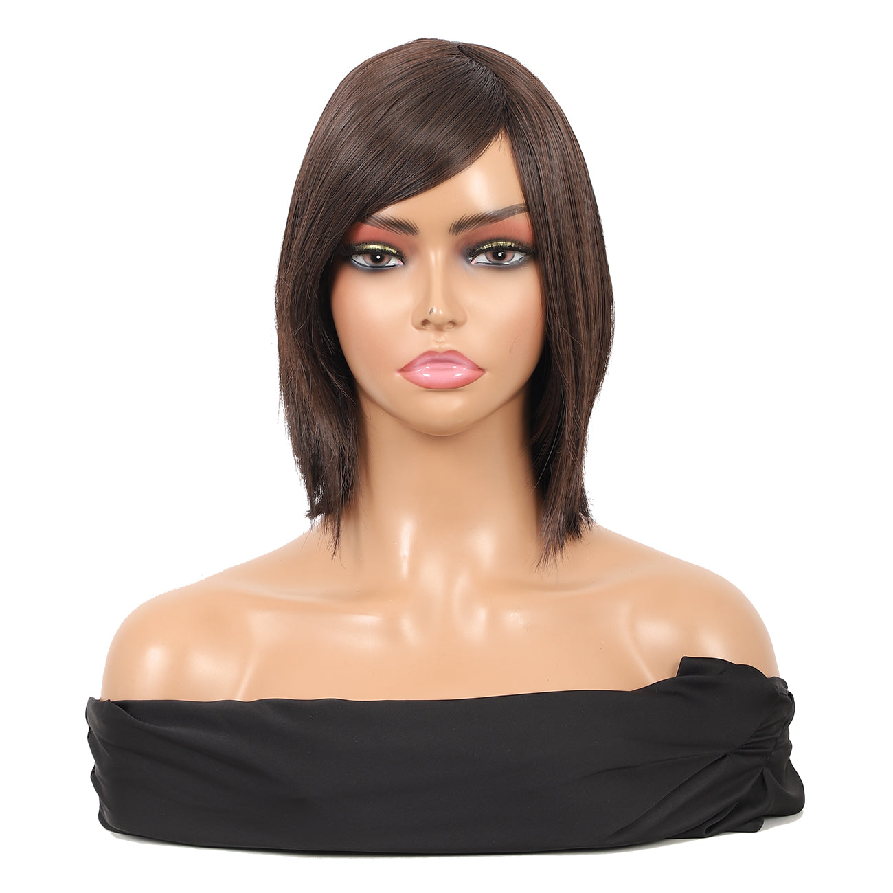10'' Women's Edge Lace Brown Short Bob Wig with Hair Bangs Natural Looking Synthetic Wigs for Daily
