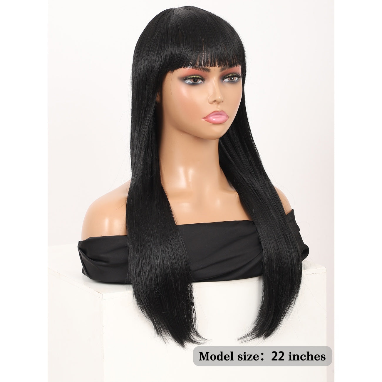 22" Long Straight Silky Smooth Synthetic Hair Wigs with Bangs for Women High Temperature Yaki Texture Full Hair Wigs for Women (Black)