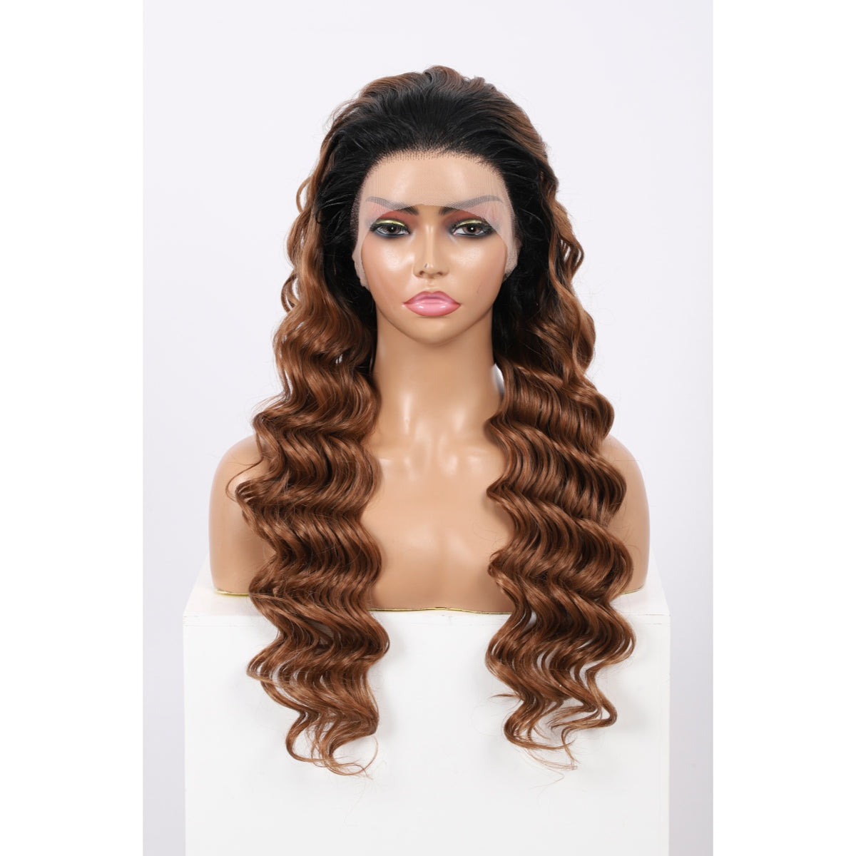 24 Inch Long Loose Deep Wave Wig Synthetic Lace Front Wig for Women Ombre Mix Brown Curly Wig Darily Party Dress Women Wigs