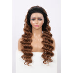 24 Inch Long Loose Deep Wave Wig Synthetic Lace Front Wig for Women Ombre Mix Brown Curly Wig Darily Party Dress Women Wigs