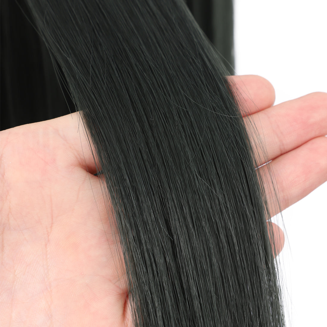 22" Long Straight Silky Smooth Synthetic Hair Wigs with Bangs for Women High Temperature Yaki Texture Full Hair Wigs for Women (Blackish Green)