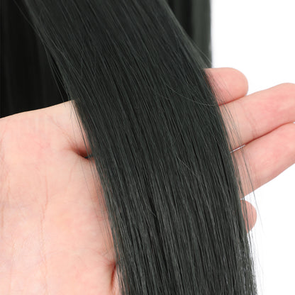 22" Long Straight Silky Smooth Synthetic Hair Wigs with Bangs for Women High Temperature Yaki Texture Full Hair Wigs for Women (Blackish Green)