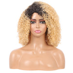 Short Afro Kinky Curly Wigs for Women Side Curved Side Part Natural Looking Big,Bouncy and Super Soft Premium Synthetic Afro Curls Wigs for Women Ombre Blonde