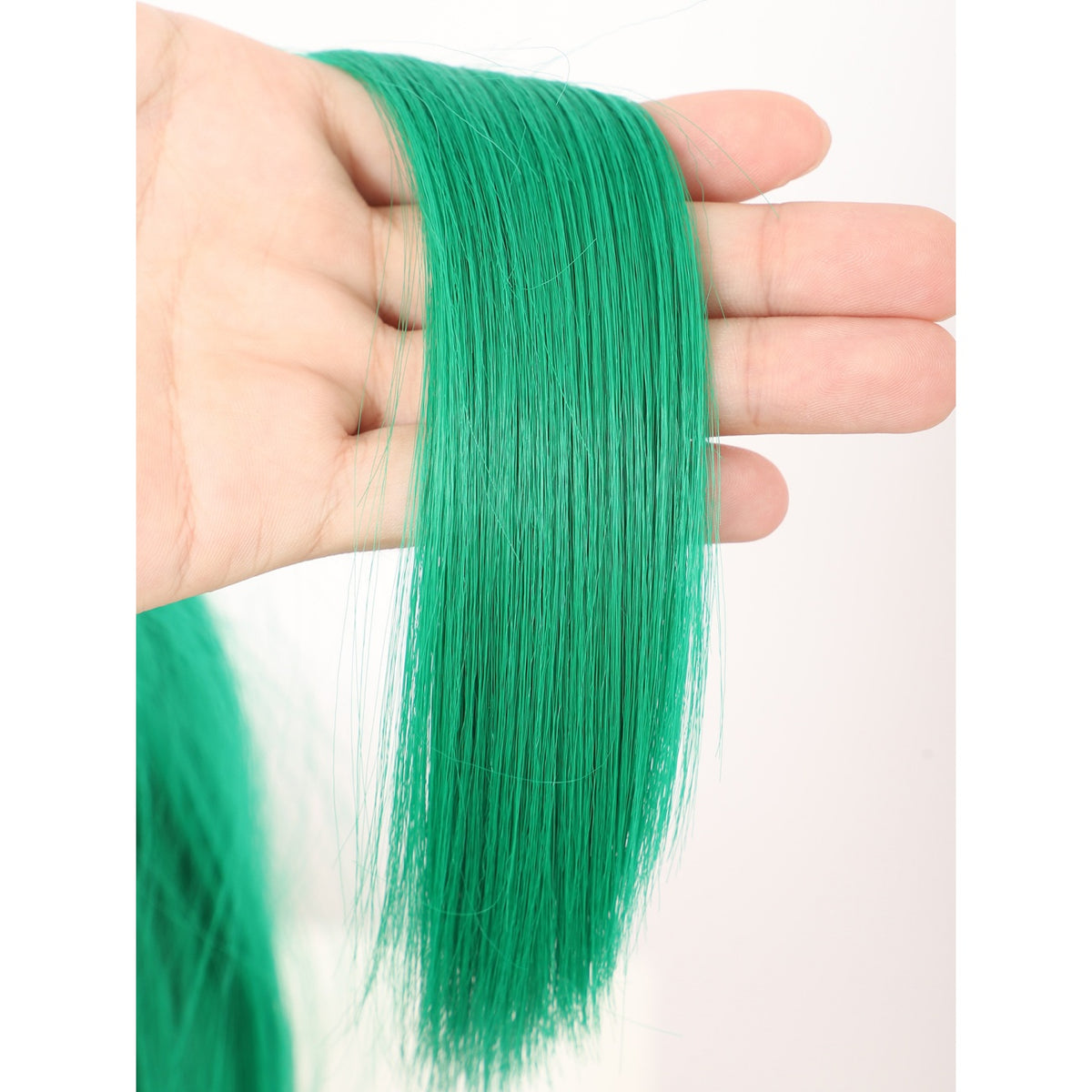 Green Short Straight Bob Wig with Bangs Yaki Short Wig Glueless Natural Look Easy Wear 12"