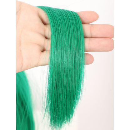 Green Short Straight Bob Wig with Bangs Yaki Short Wig Glueless Natural Look Easy Wear 12"