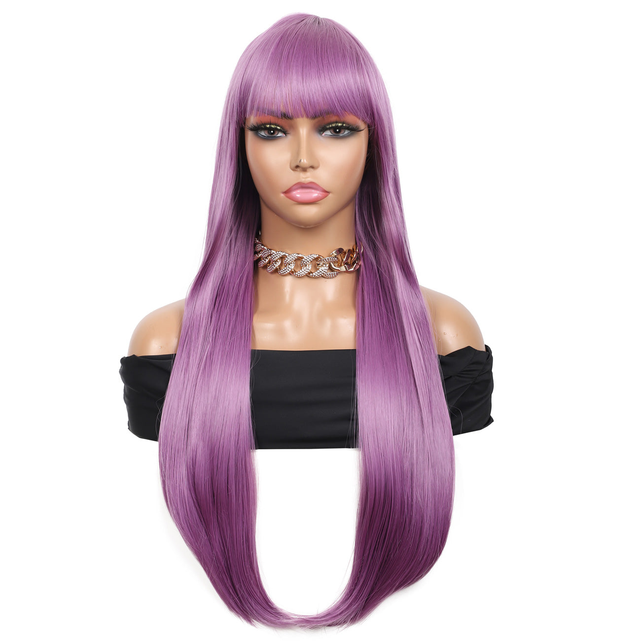 28 inches Platinum Blonde Wigs Women's Silky Long Straight Wig Heat Resistant Synthetic Wig With Bangs Hair Wig for Women